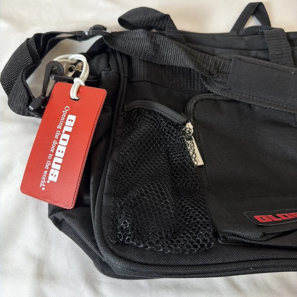 GLOBUS Black Messenger Bag Zip Closure Shoulder Strap Adjustable Compartments